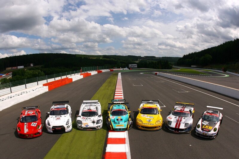 Race cars on a track