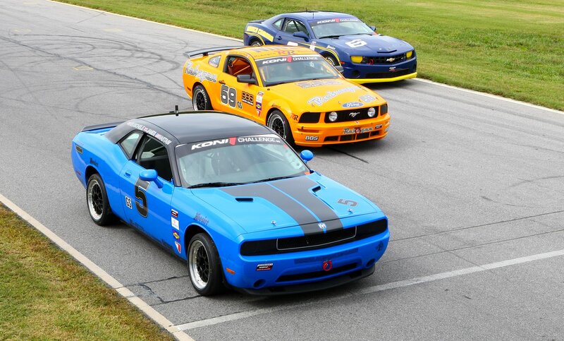 Race cars on a track