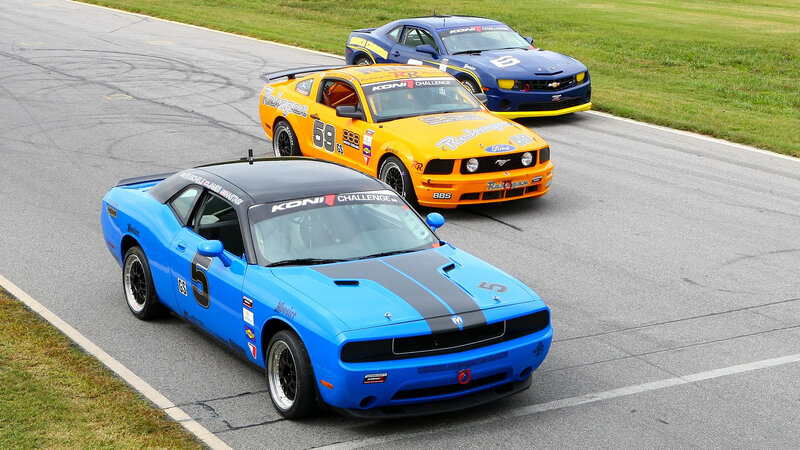 Race cars on a track