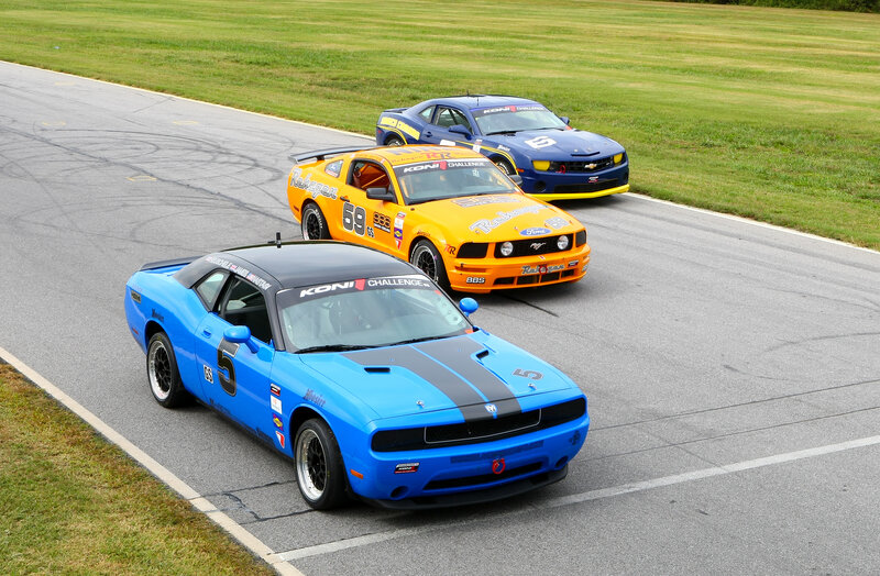 Race cars on a track