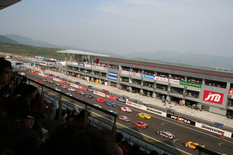 Race cars on a track