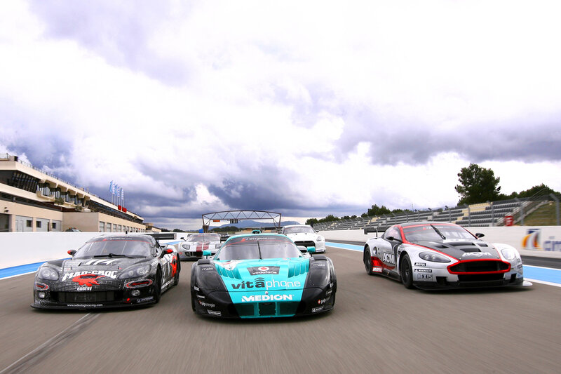 Race cars on a track