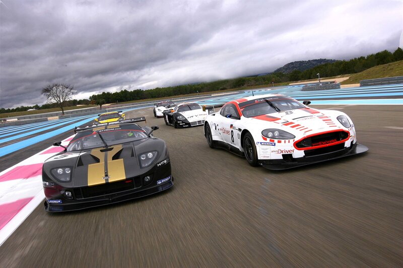 Race cars on a track