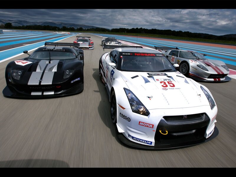 Race cars on a track