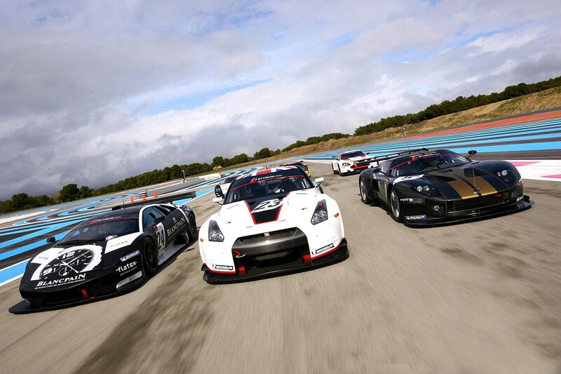 Race cars on a track