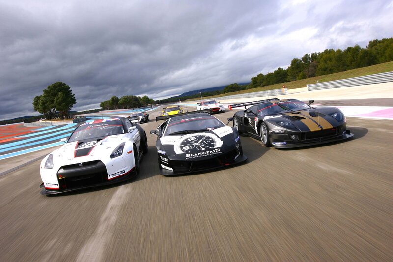 Race cars on a track
