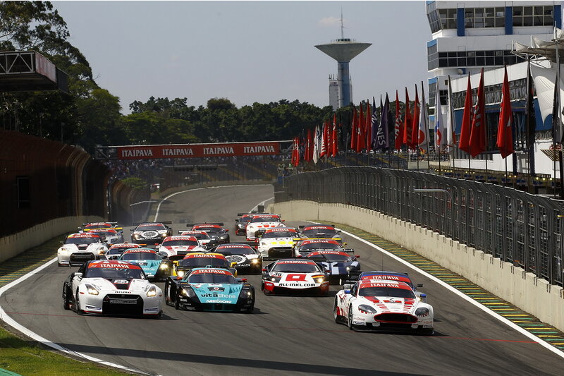 Race cars on a track
