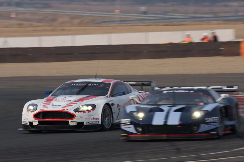 Race cars on a track