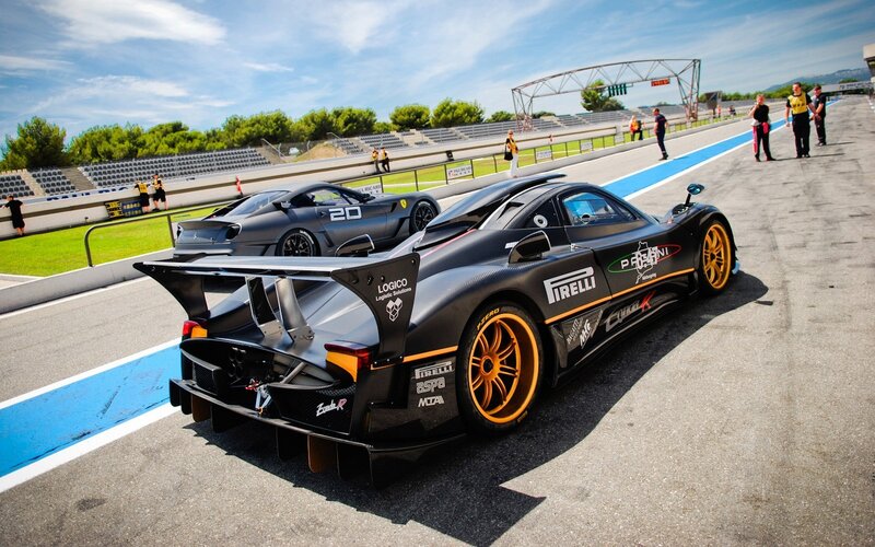 Race cars on a track