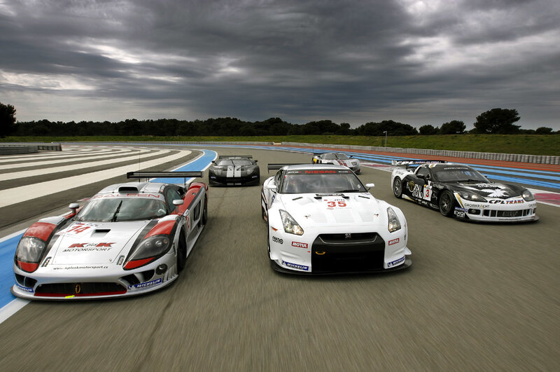 Race cars on a track