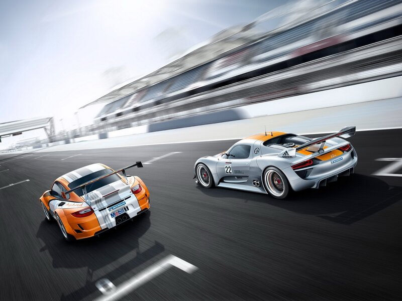 Race cars on a track