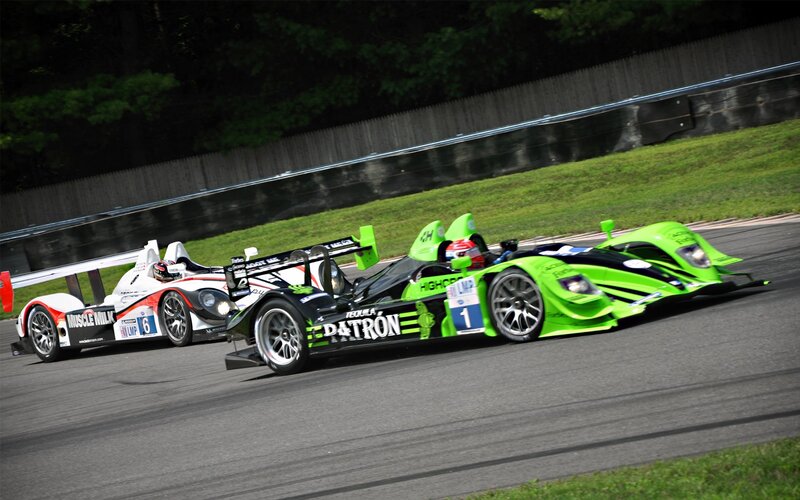 Race cars on a track