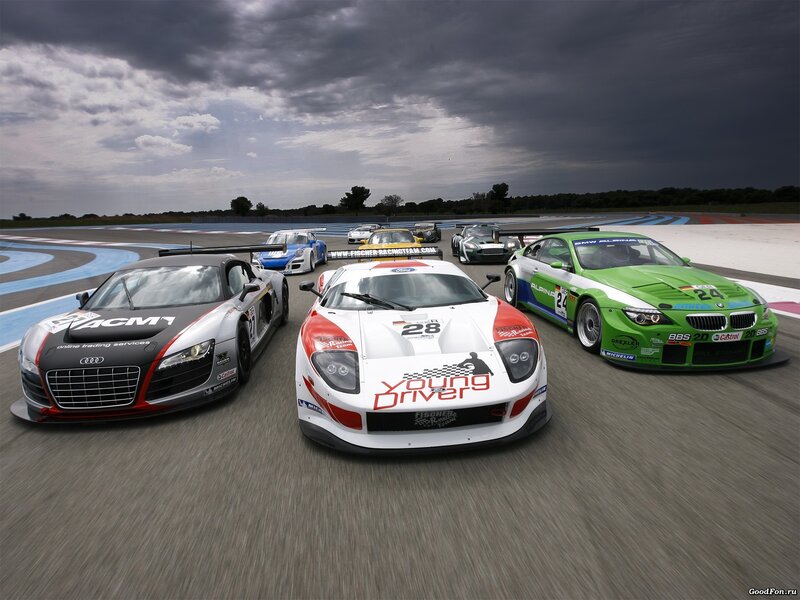 Race cars on a track