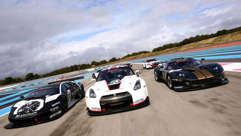Race cars on a track