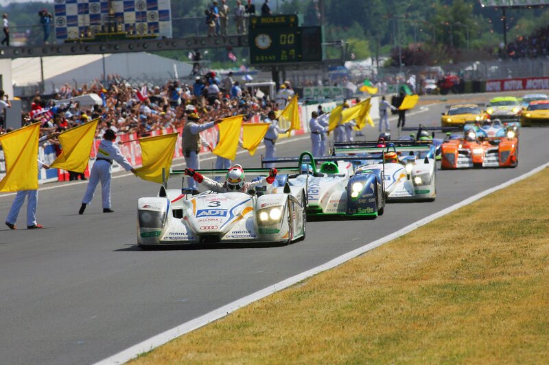 Race cars on a track