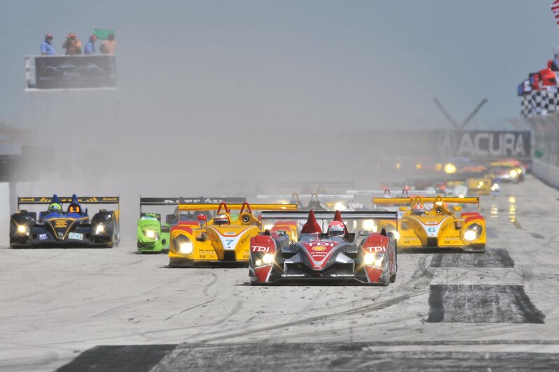 Race cars on a track