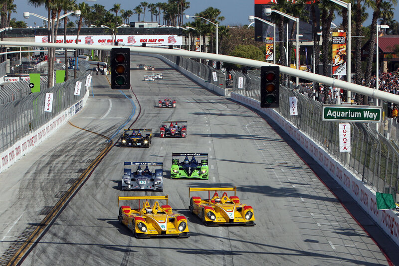 Race cars on a track