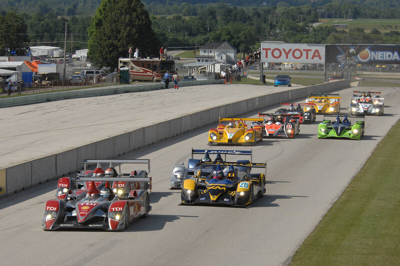 Race cars on a track