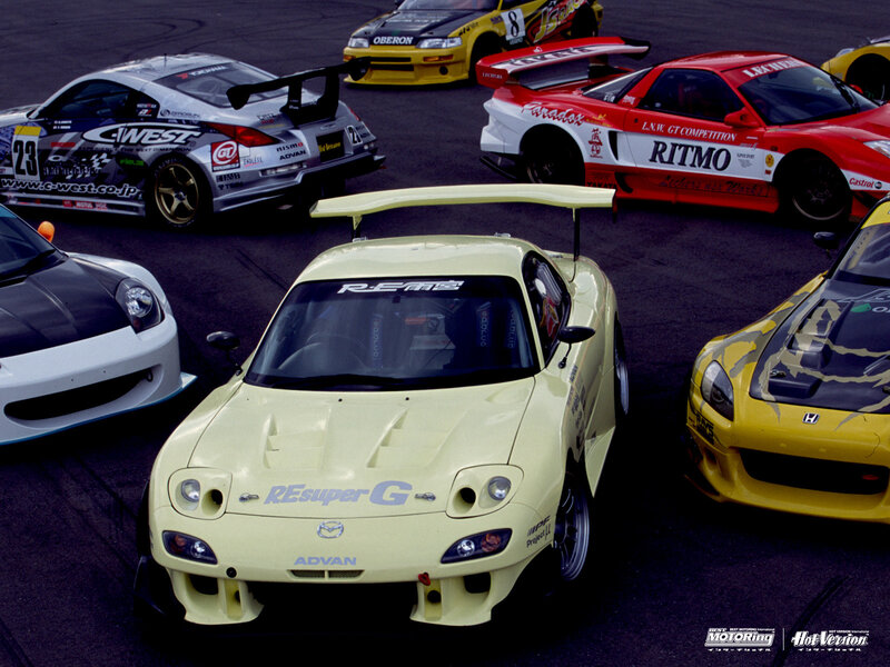 Race cars on a track