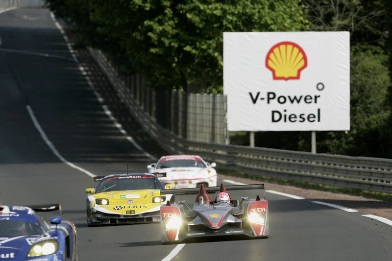 Race cars on a track