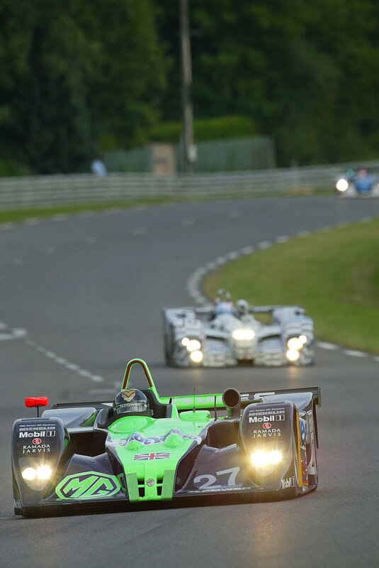 Race cars on a track