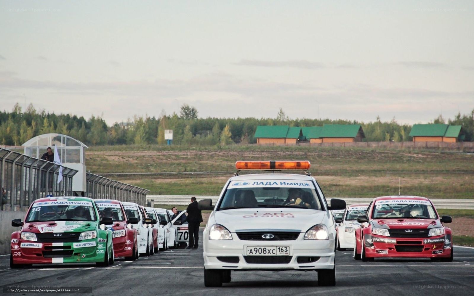 Race cars on a track