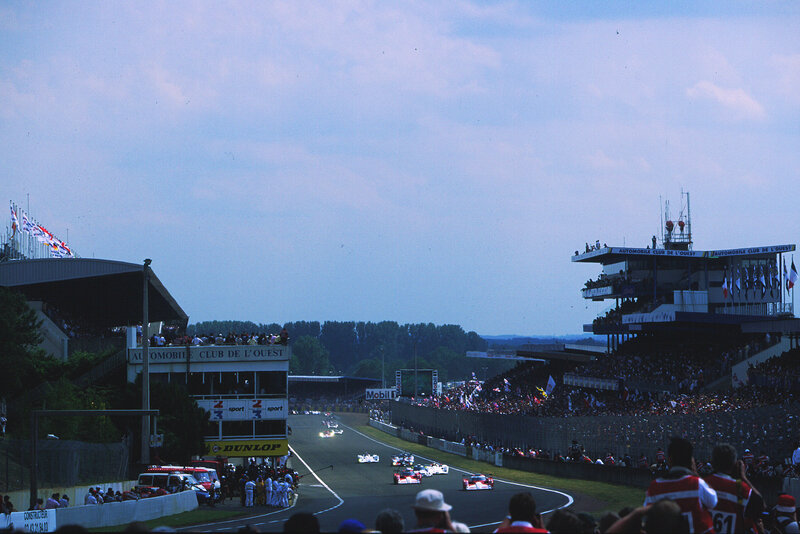Race cars on a track
