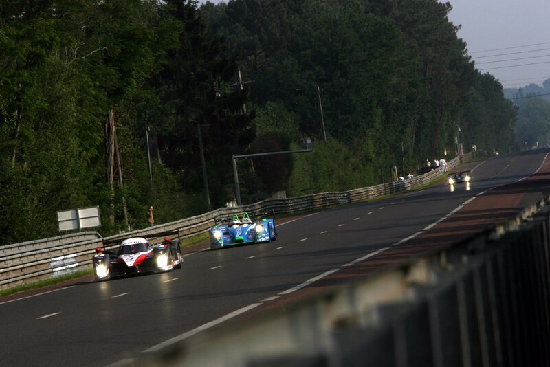 Race cars on a track