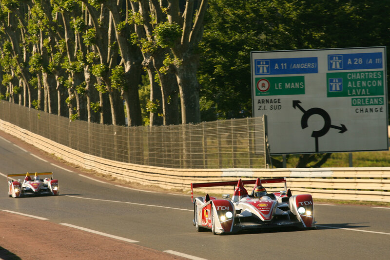 Race cars on a track