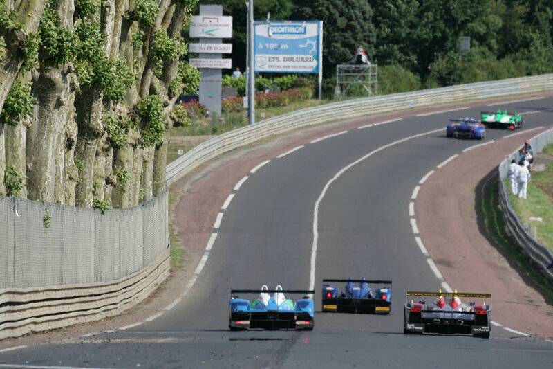 Race cars on a track