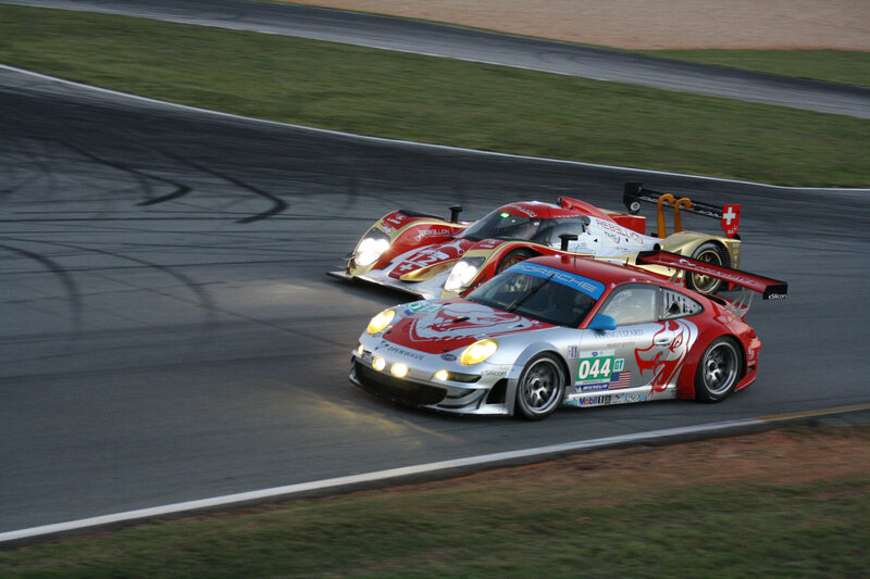 Race cars on a track
