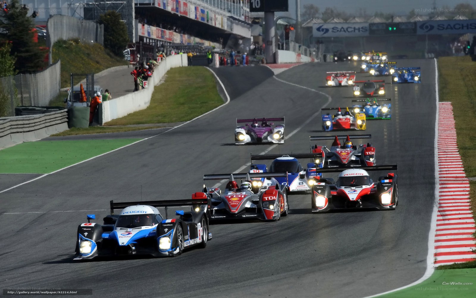 Race cars on a track