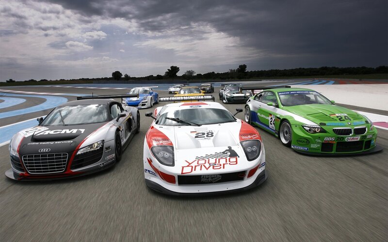 Race Cars on Track — Gray, Dramatic