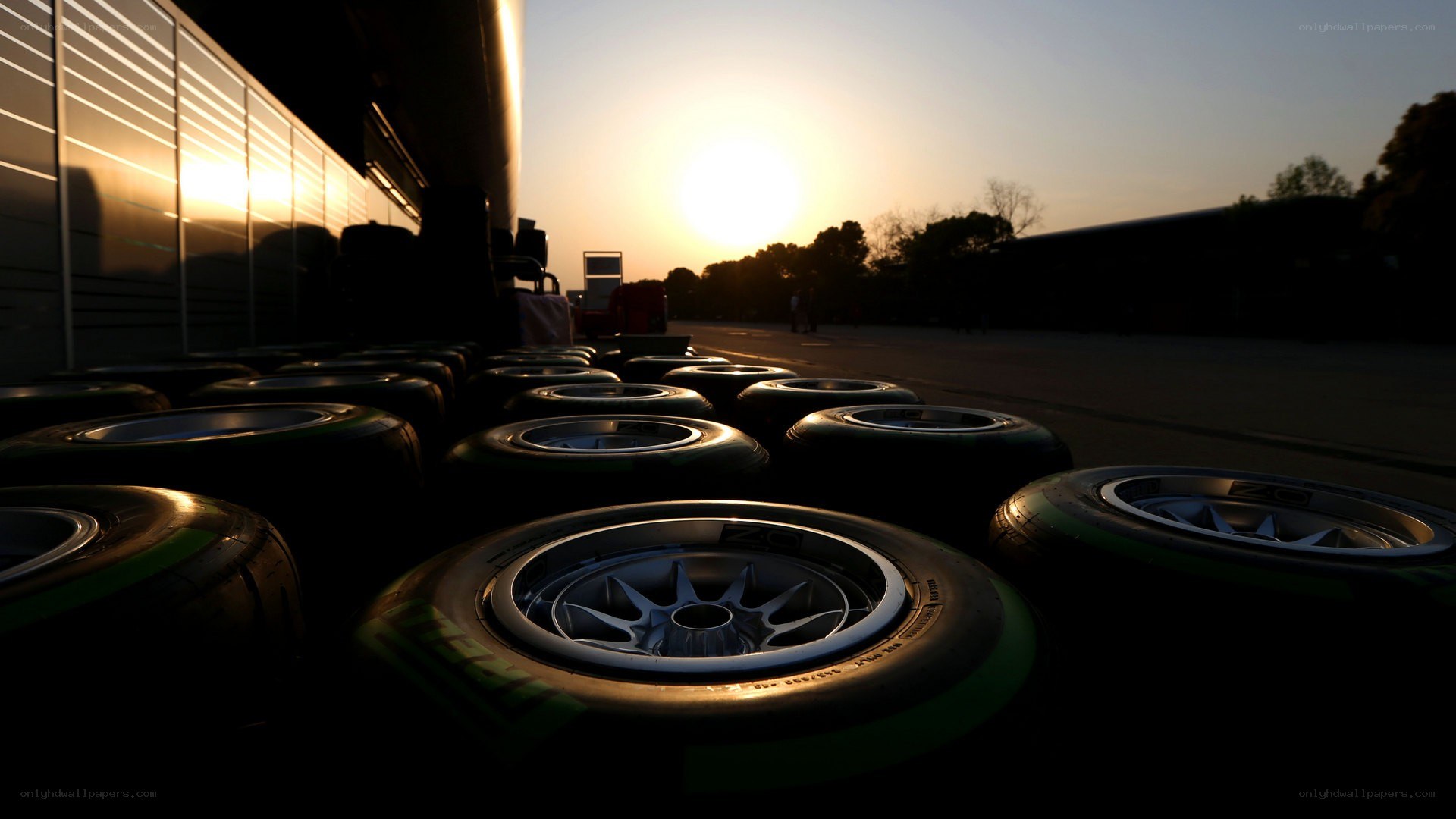 Race tires at sunset