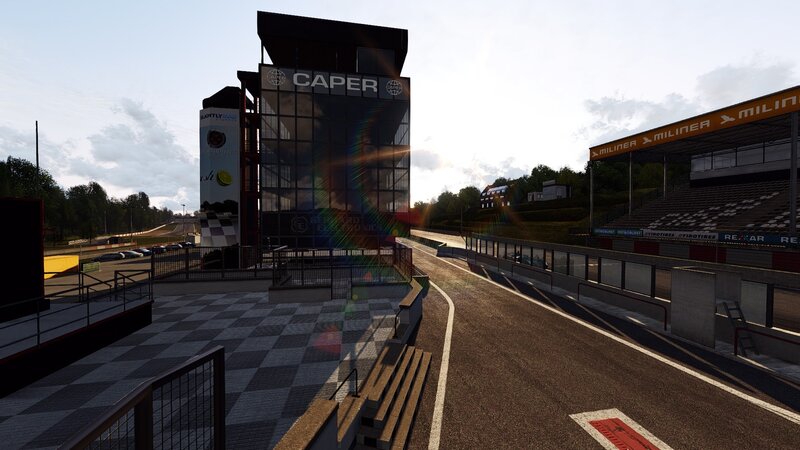 race track with caper building