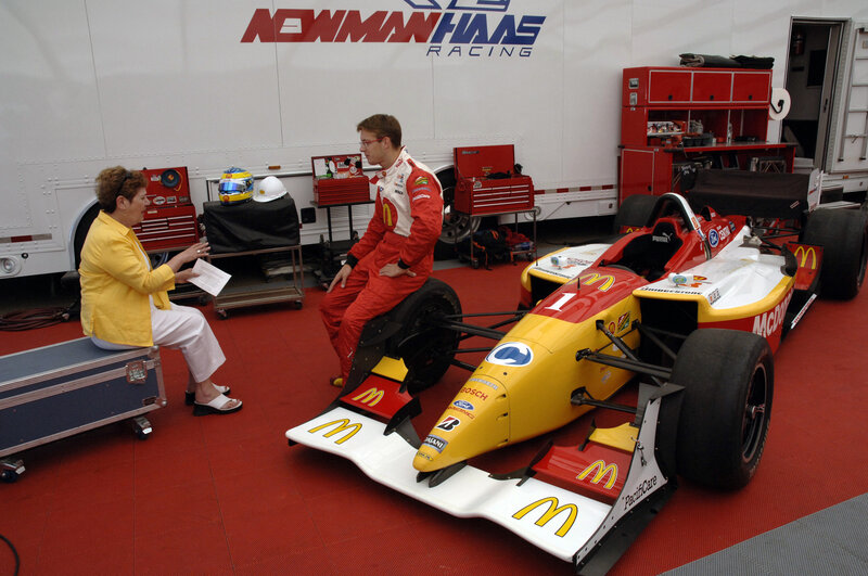 Racer interview in pit area