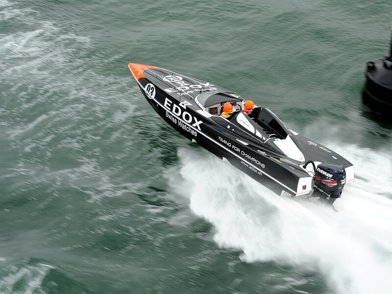 Racing Boat on Water — Black, Dynamic, Photograph
