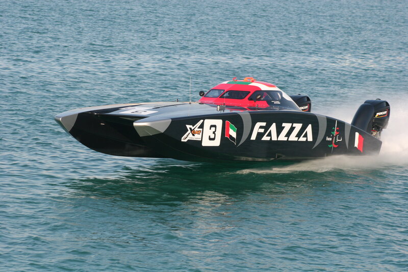 Racing Boat on Water — Black