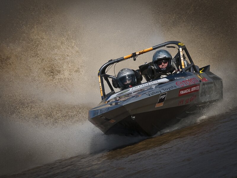 Racing Boat on Water — Gray