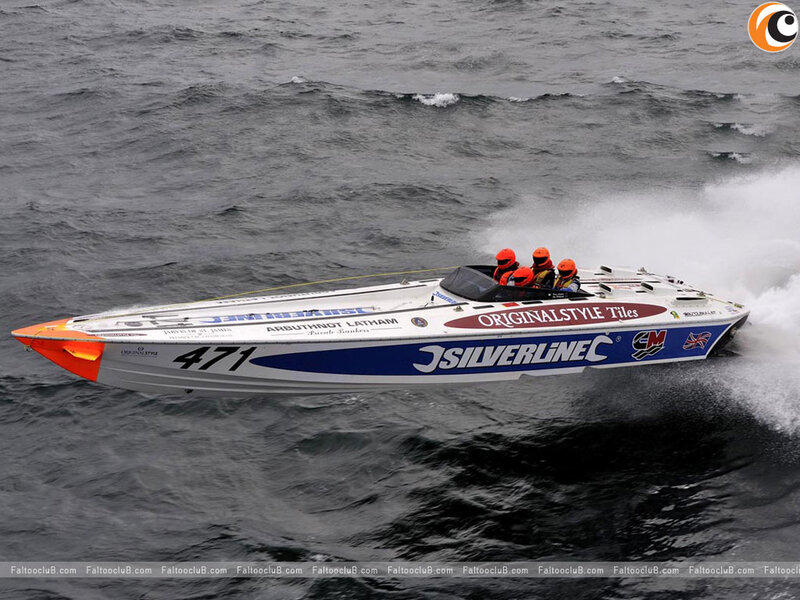 Racing Boat on Water — White