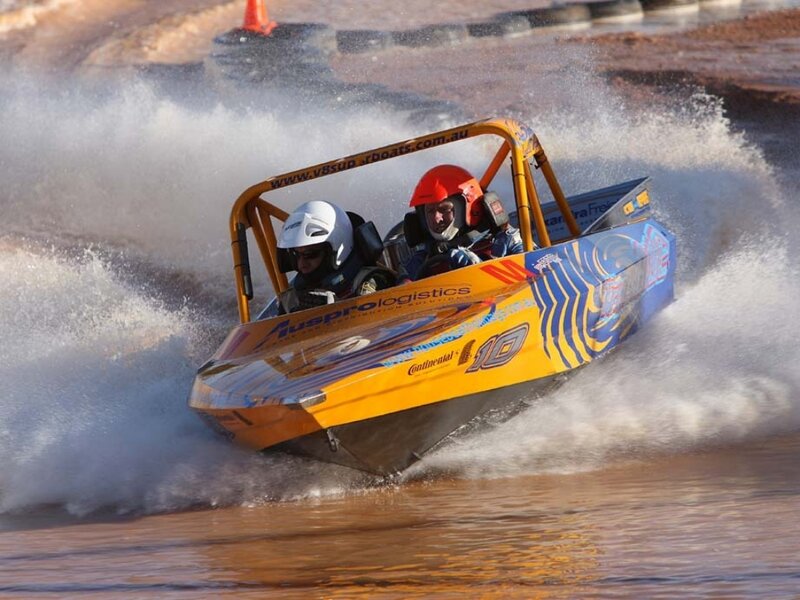 Racing Boat on Water — Yellow, Dynamic, Afternoon
