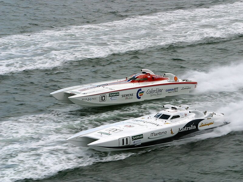 Racing Boats on Water — White