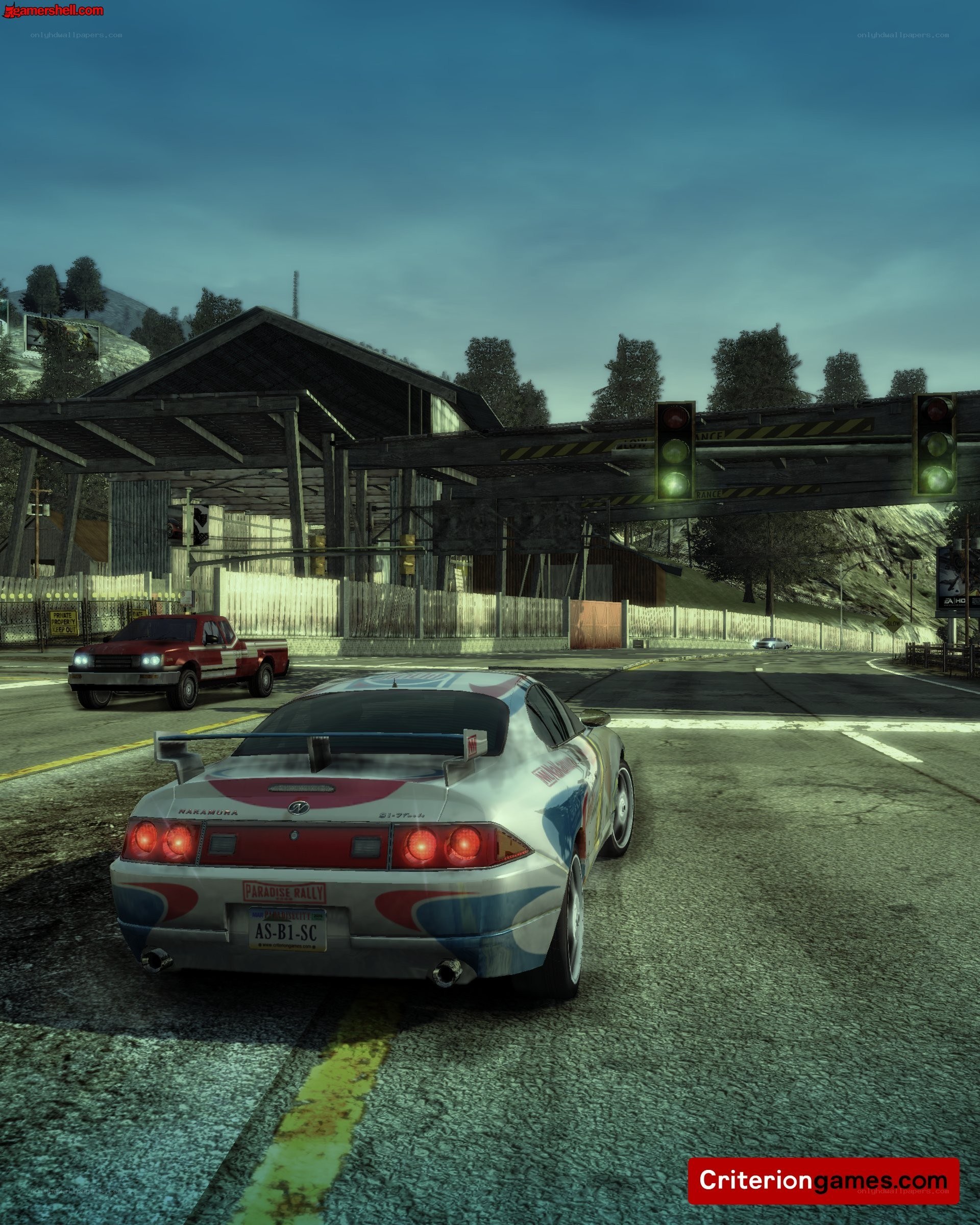 racing car at a checkpoint