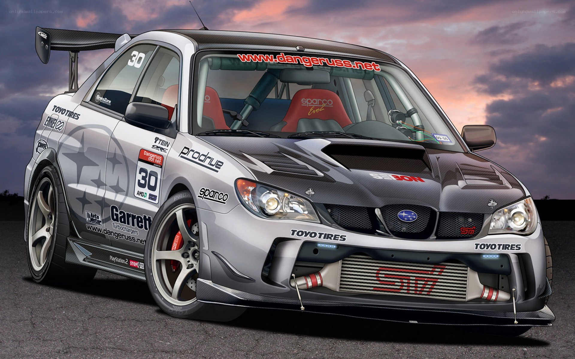 racing car at sunset