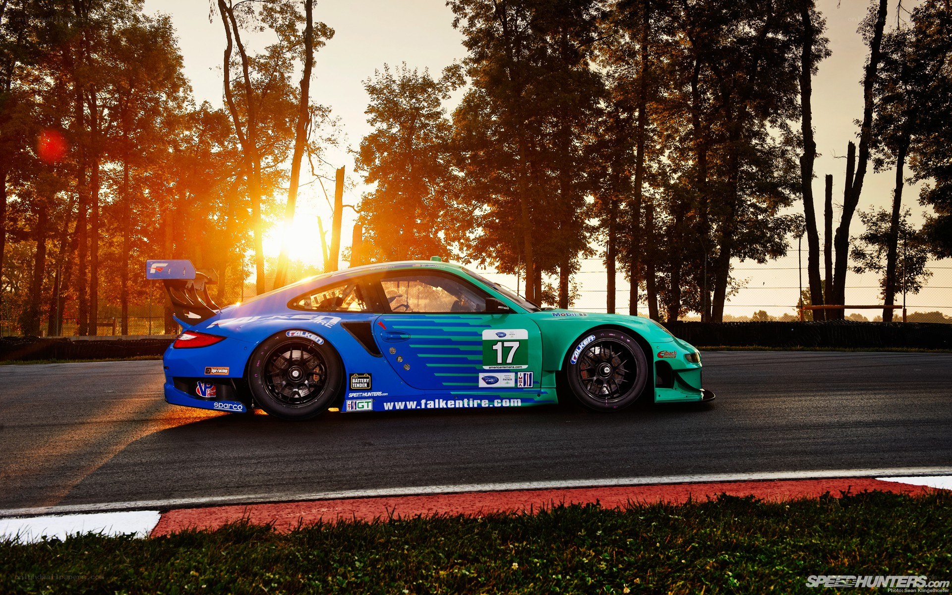 racing car at sunset