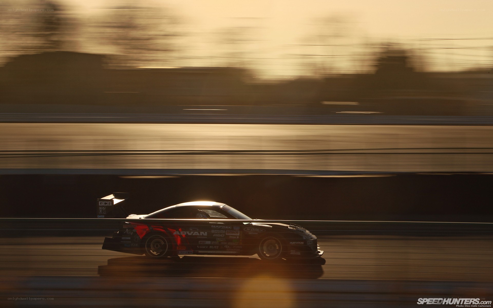 racing car at sunset