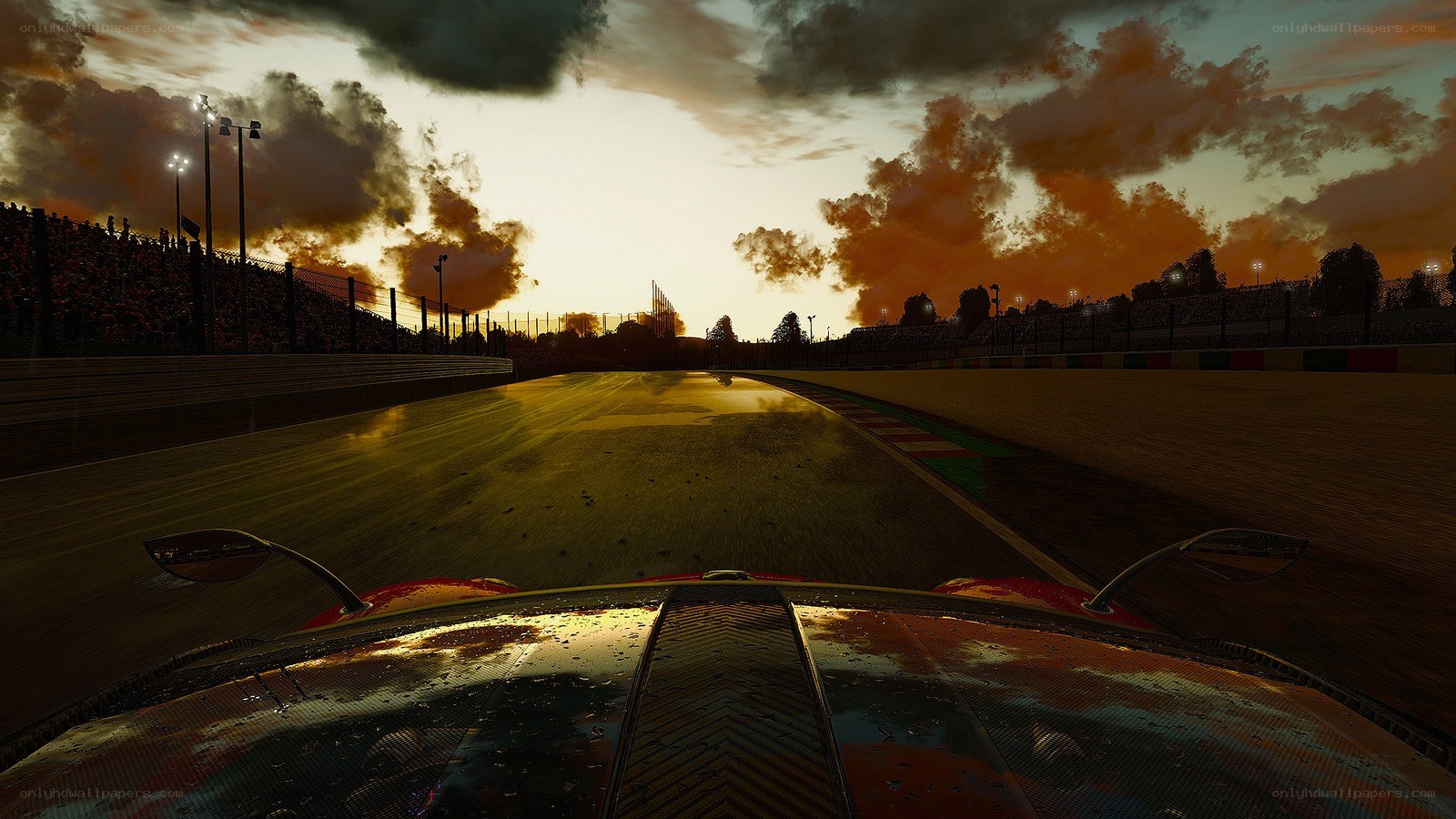 racing car at sunset