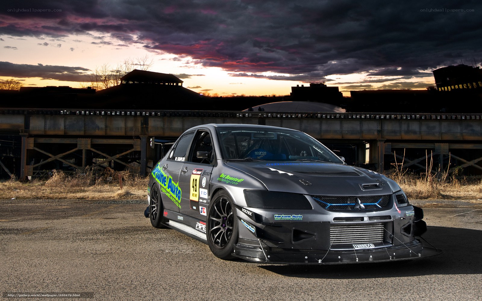 racing car at sunset