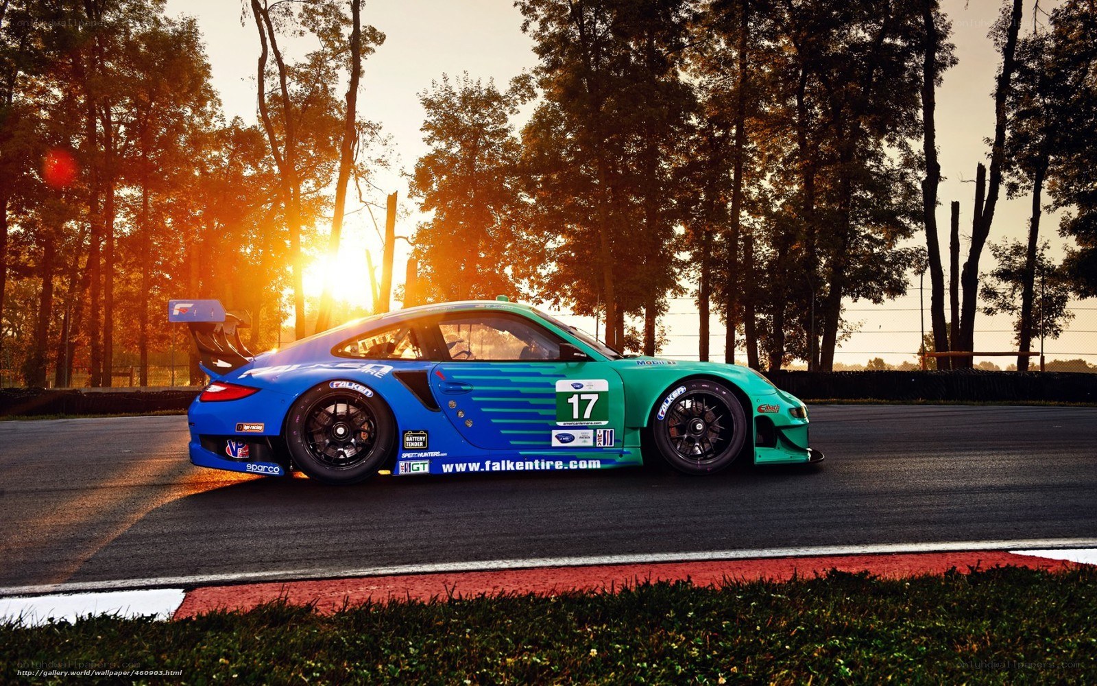 racing car at sunset