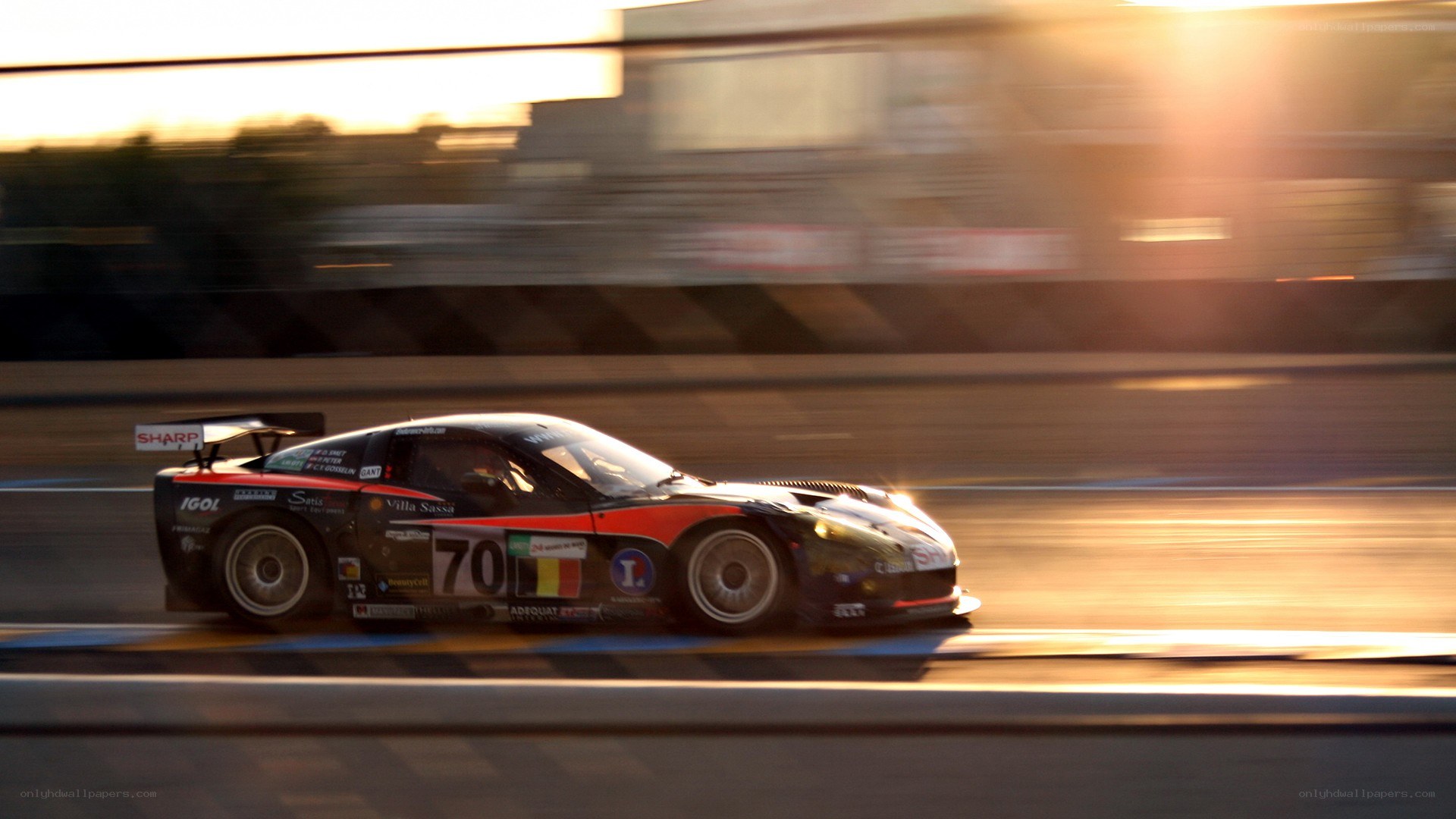 racing car at sunset